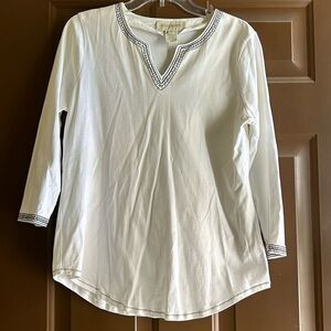 Easy Spirit Women’s (M) White Embroidered Tunic Blouse 3/4 Sleeve Boho